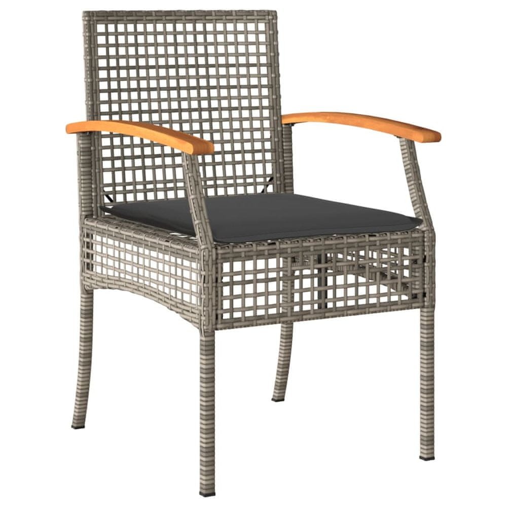 Vidaxl Záhradné stoličky s vankúšmi 4 ks sivé polyratan akáciové drevo